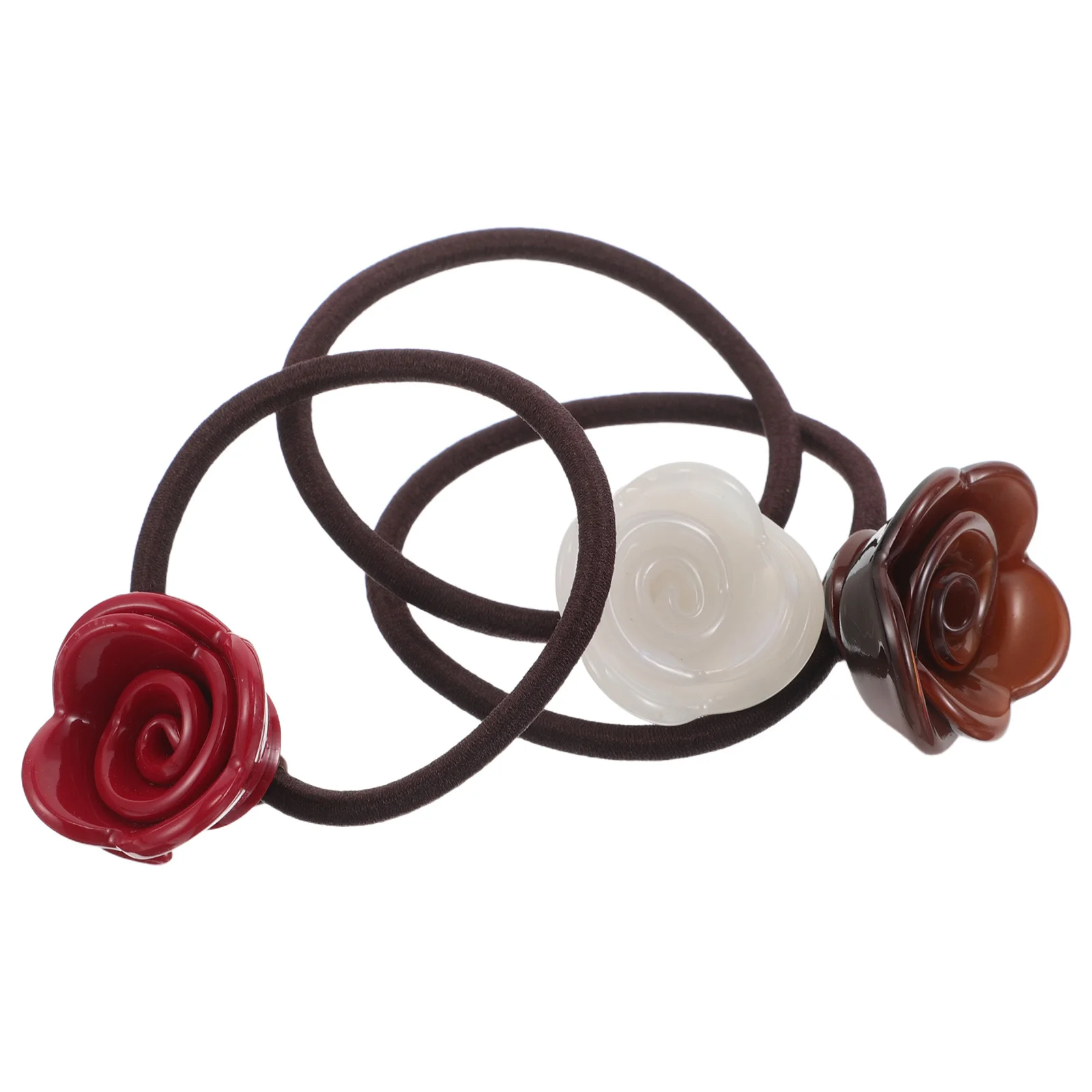 

3pcs Rose Ties High Elasticity No Damage Ponytail Holders Floral Decorative Bands For Women Thick Curly Hair Wedding Bridal