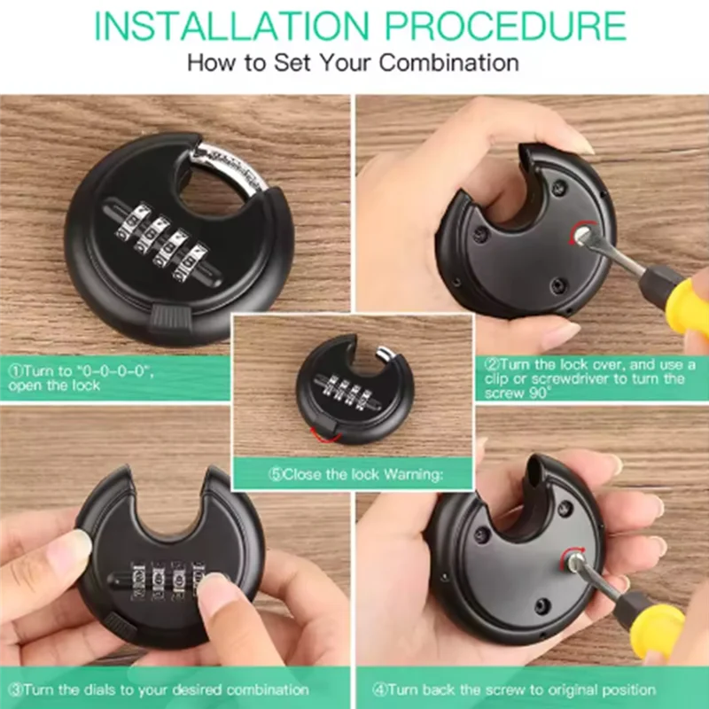 

AT63-4-значный комбинированный дисковый замок с закаленной стальной дужкой, комбинированный замок для навесов, хранилища, шкафчика для школьного спортзала