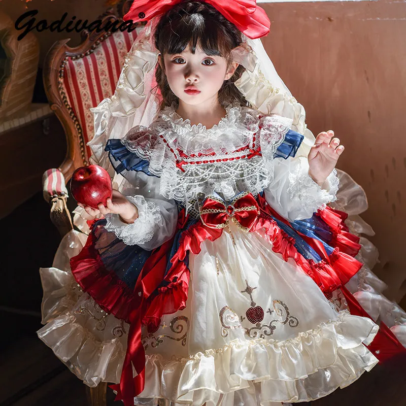 2026 Spring and Autumn Original Sweet Baby Girls Lolita Princess Dress Kids Heavy Luxury Tulle Puffy Birthday Party Ball Gown