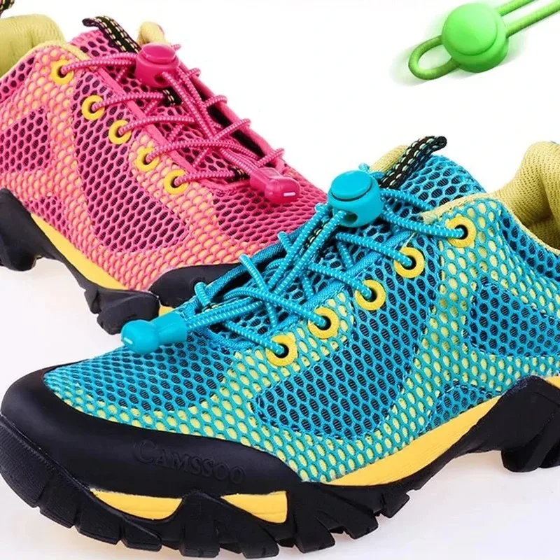 1Pair Round No-Tie Locking Shoelaces Elastic Laces Sneakers Rubber Bands Shoelaces with Buckles Fast Free Tie Shoestring image 2