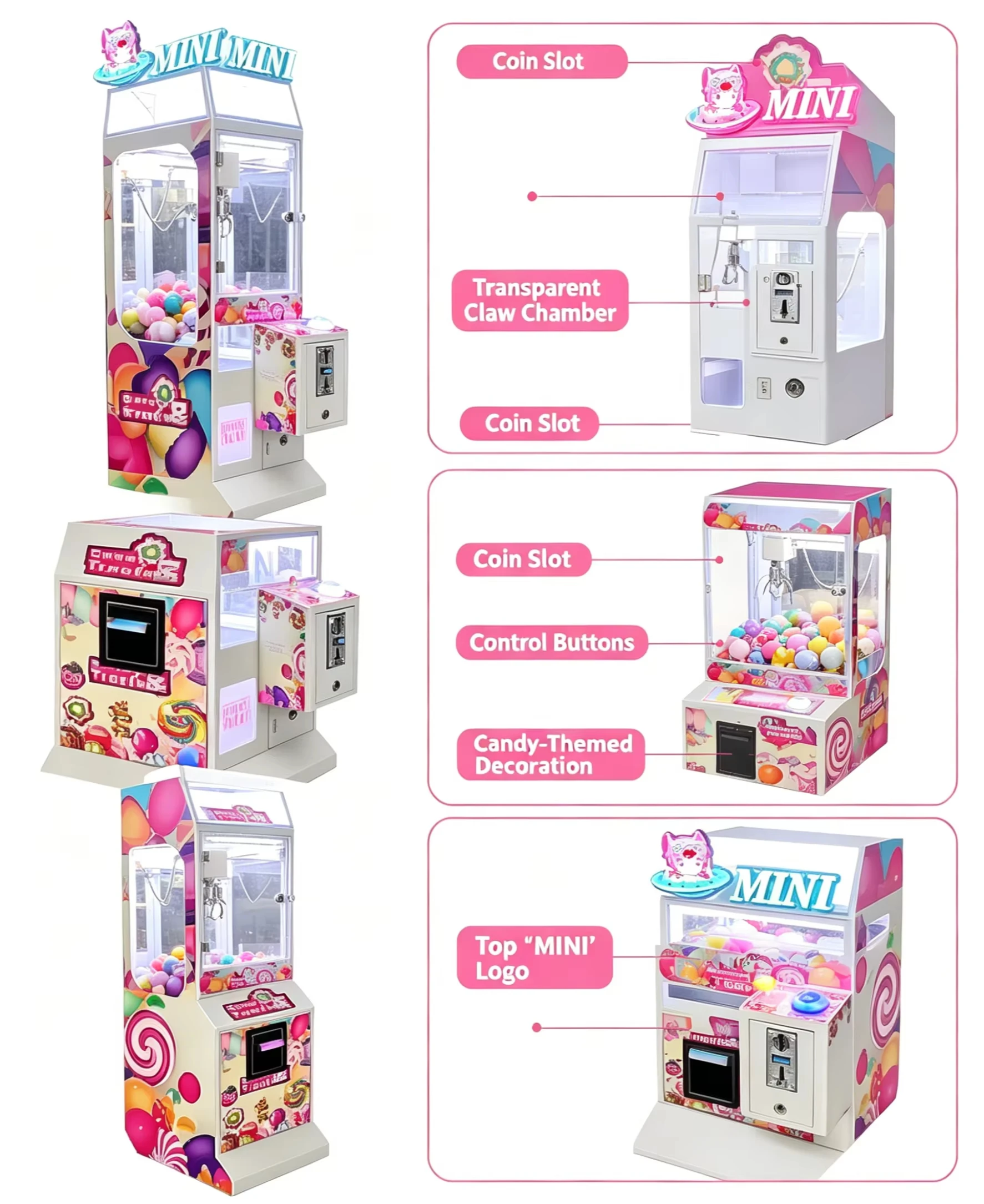 Mini Claw Machine Cartoon Design Arcade Game Machine Coin Operated Prize Crane Vending Machine for Amusement Park Exhibition