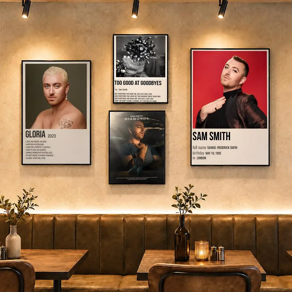 Pop Singer S-Sam SmithS Poster Vintage Retro Anime Poster Stickers Peel and Stick Wall Art Home Decor