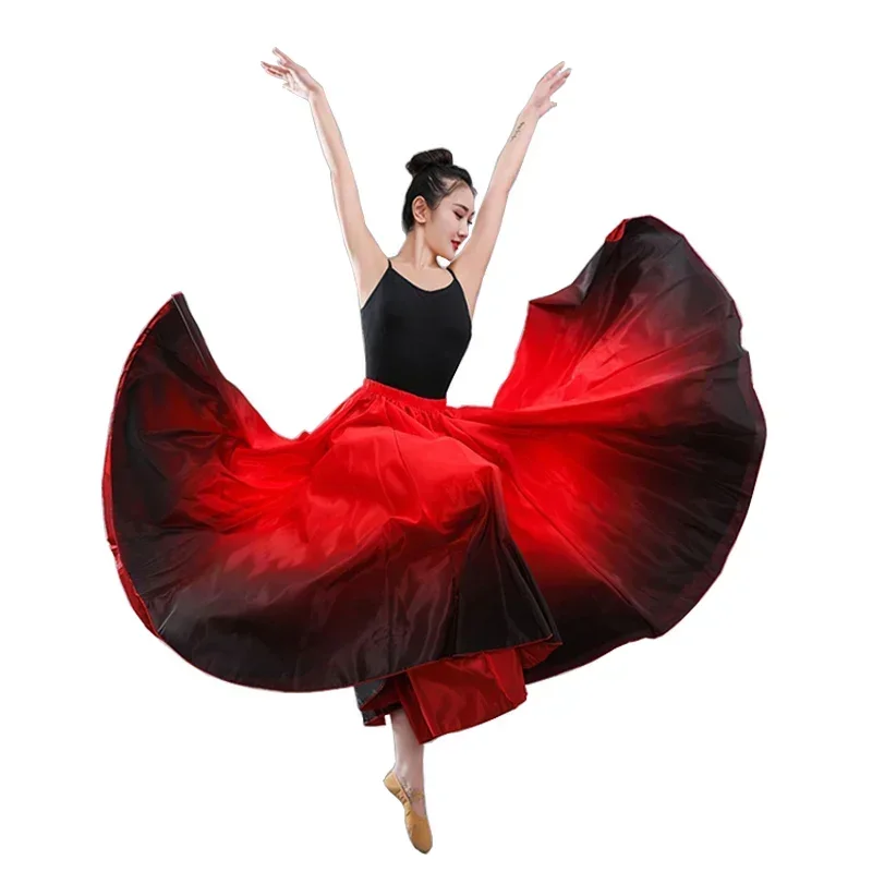 Spanish Flamenco Women Gradient Color Performance Practice Skirt Ladies Big Swing Skirt Xinjiang Ballroom Belly Dance Costume