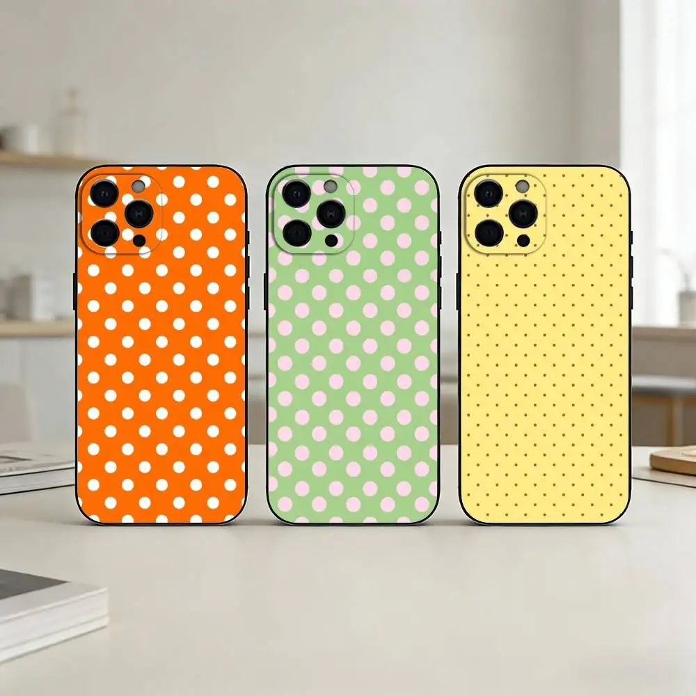 

Clmj Polka Dots Phone Case Silicone black Soft For IPhone 17,16,15,14,13,12,11,SE,Plus Pro Max