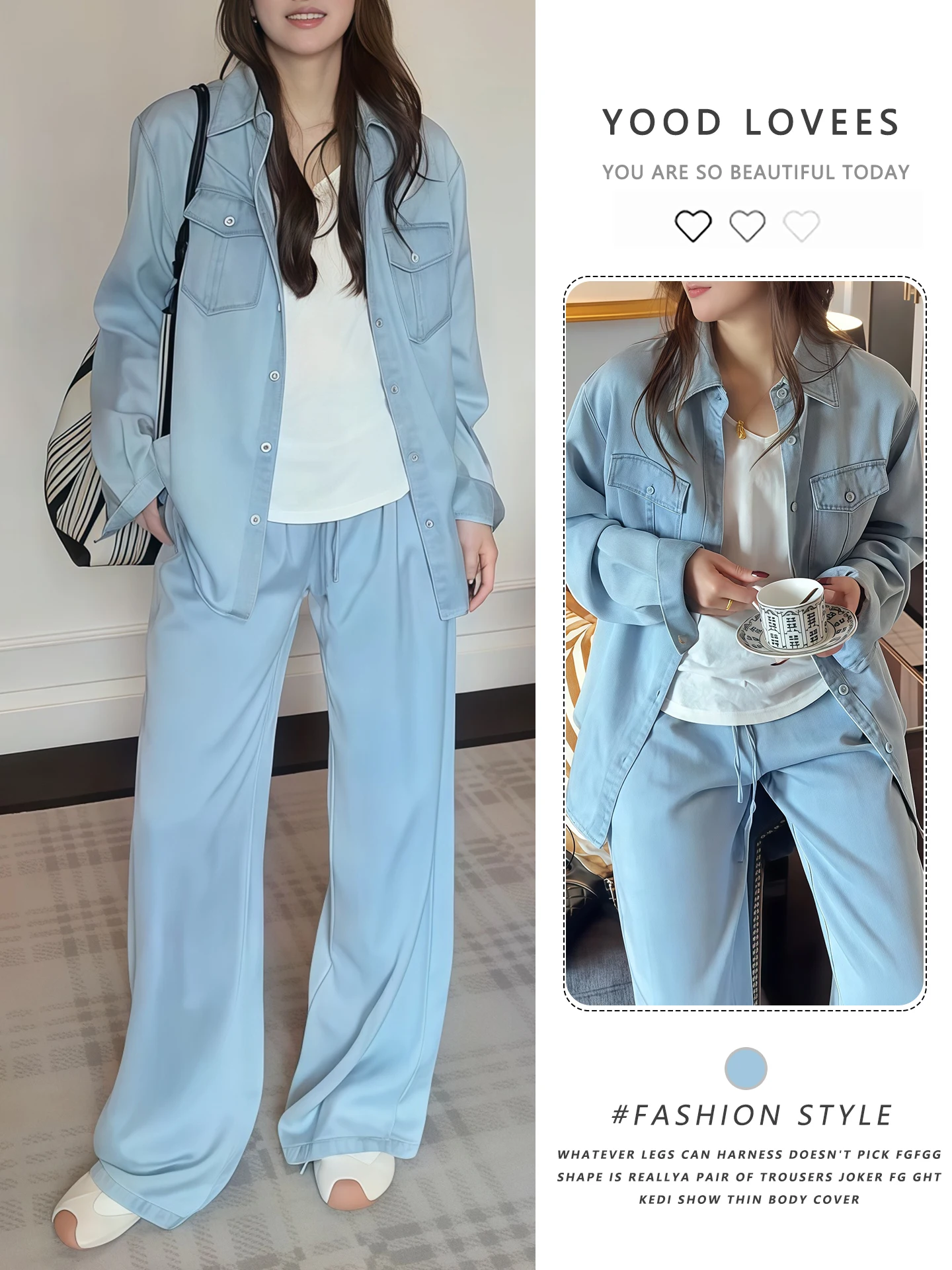 

Washed Vintage Denim Shirt And Wide Leg Pants Set Women's Fashion Loose Fit Spring Autumn Minimalist Style Two Piece Suit