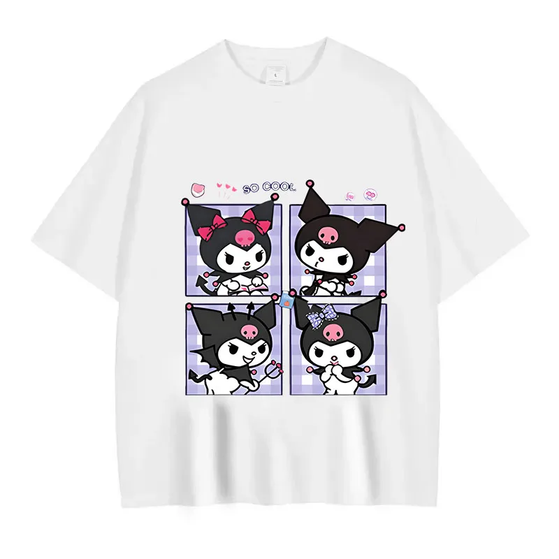 Anime Melody T Shirt Oversized Vintage Washed Kuromi T-shirts Retro Streetwear Cinnamoroll Cute Girl Tops Tees Kids Short Sleeve