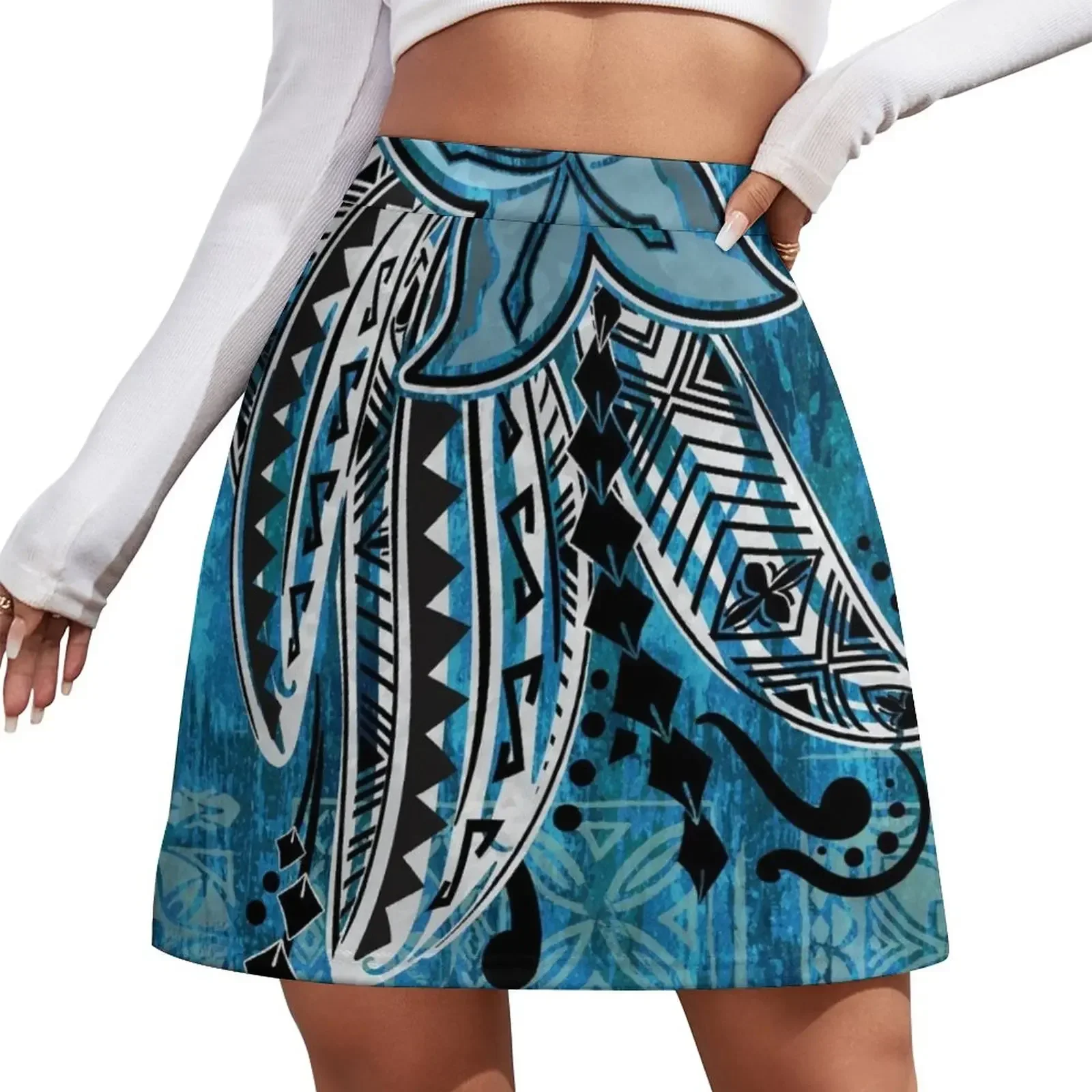 

Hawaiian decor - Polynesian Design- Blue Tribal Ocean Spray Mini Skirt fashion korean clothing