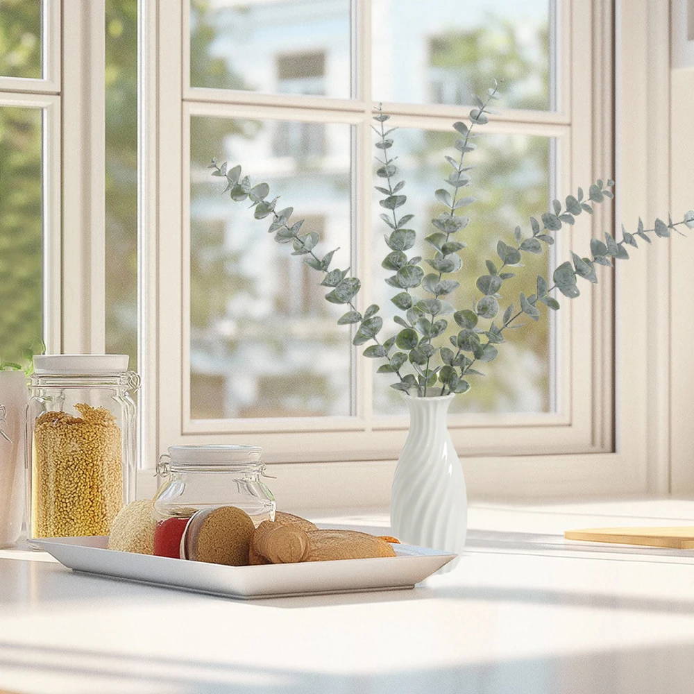 نباتات اصطناعية أوراق الأوكالبتوس فروع أوراق خضراء الزهور إكليل باقة محور ديكورات زفاف للمنزل زهرية حلية #6