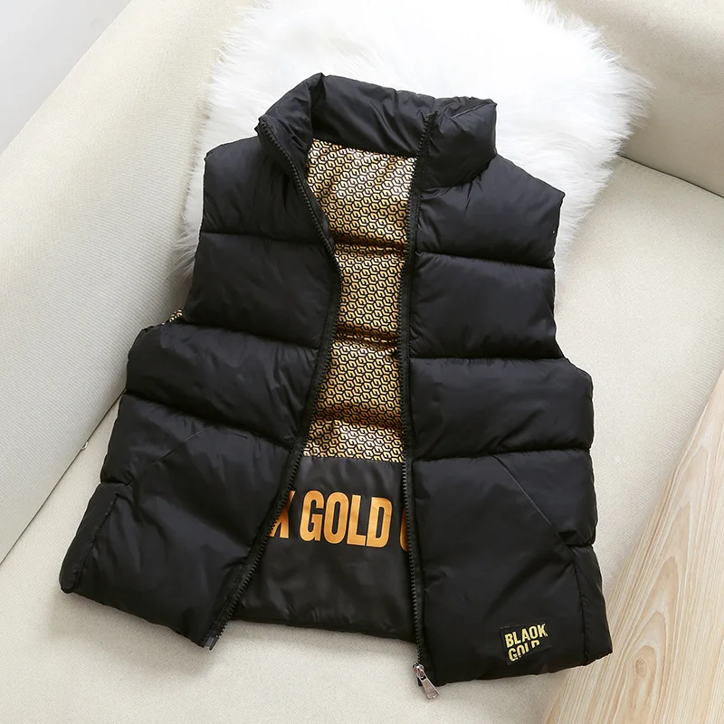 Autumn Winter Kids Boy Girl Down Cotton Vest Coats Teenagers Black Gold Stand-up Collar Warm Waistcoats fashion Kids Clothes