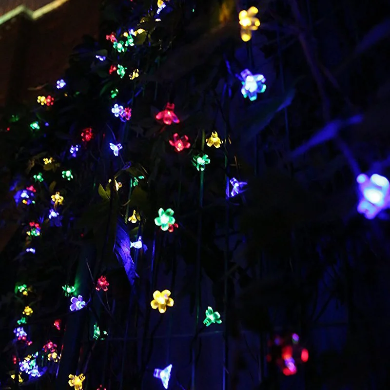 Solar Cherry Lamps Blossom Outdoor Waterproof Fairy LED Lights Crystal Lamp String Decor Wedding Party