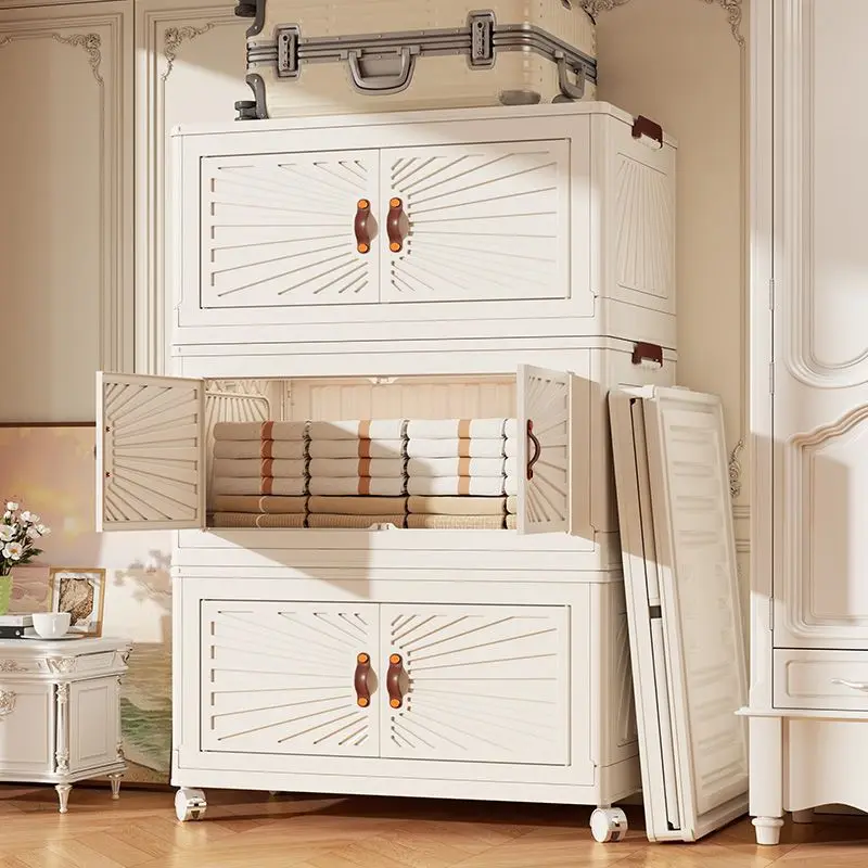 Folding Storage Locker Trolley With Wheels Household Kitchen Bedroom Containers Living Room Cabinet Folding Storage Bins ﻿