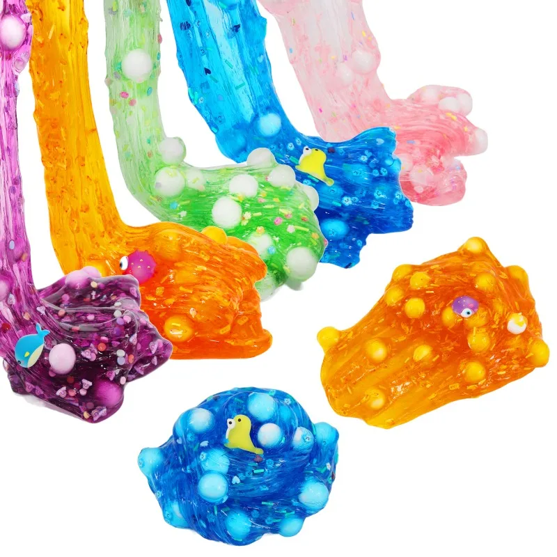 70ml Squishy Slime Prank Sensory Toys Ocean Theme Seal Jellyfish Pufferfish Big Particles Crystal Mud Stress Reliever Toy Gift