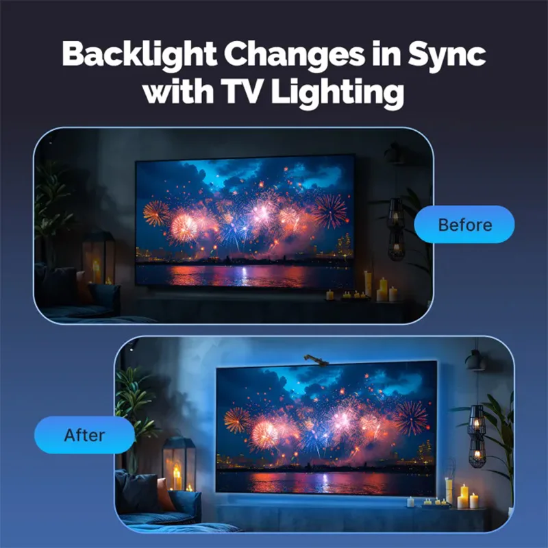 شريط إضاءة خلفي للتلفاز RGBIC LED مع مستشعر AR يتزامن مع التحكم في تطبيق الإضاءة المحيطة للشاشة لغرفة الألعاب لشاشات التلفاز مقاس 35-80 بوصة