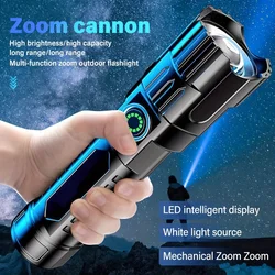 Lanterna multifuncional de luz forte, Zoom telescópico, Tocha impermeável para atividades ao ar livre, Luz de emergência