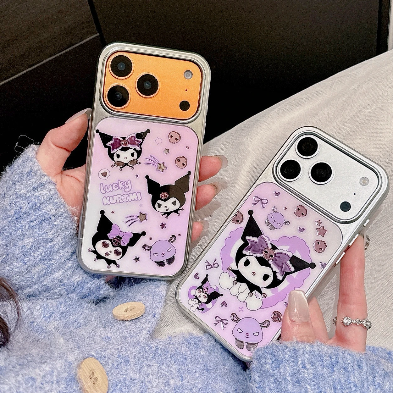 

Cute Kuromi Electroplated Phone case for iPhone 17 Pro 14 16 15 Pro Max Fundas Cartoon Cases 16 Max Shockproof Protective Cover
