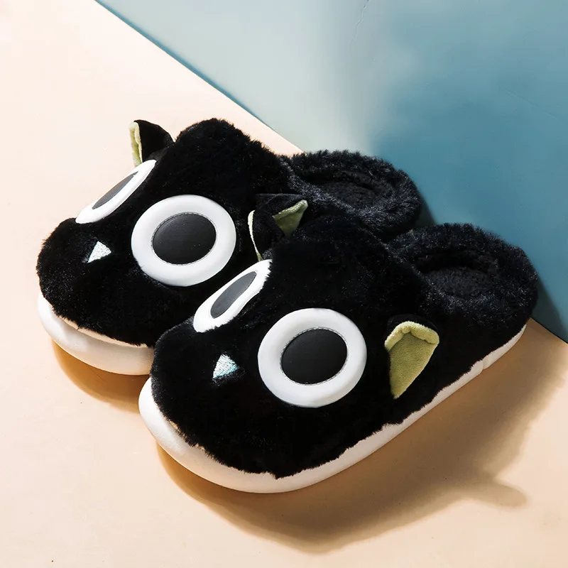 

Cartoon Black Couples Slipper Comfortable Lightweight Winter Slippers Woman Plushed Warm Indoor Slippers Men chanclas de hombre