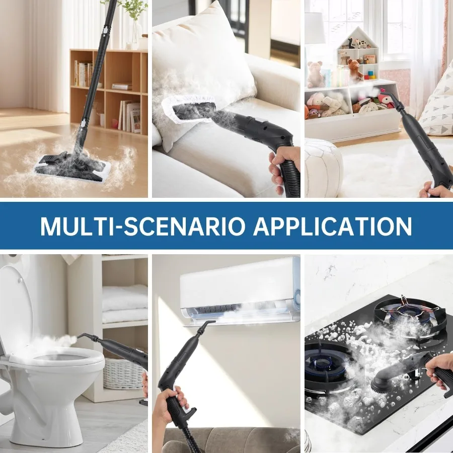 Pembersih Uap Bertenaga Tinggi dengan Wadah Besar dan 34 Aksesoris, Pel Uap dengan Kabel Daya Ekstra Panjang 16,4 Kaki untuk Kebersihan Rumah