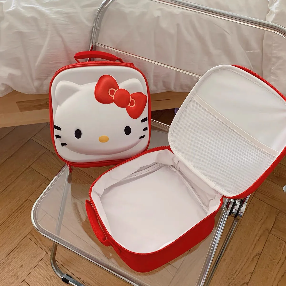 Japanese Kawaii 3D Hello Kitty Cosmetic Bag Harajuku Cute Large Capacity Sundry Storage Bag Portable Cosmetic Bag Birthday Gift