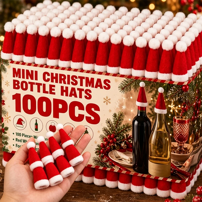 Christmas Mini Santa Hat Wine Bottle Cover Red White Santa Hats Bottle Topper Xmas Holiday Home Party Decor Ornament Supplies