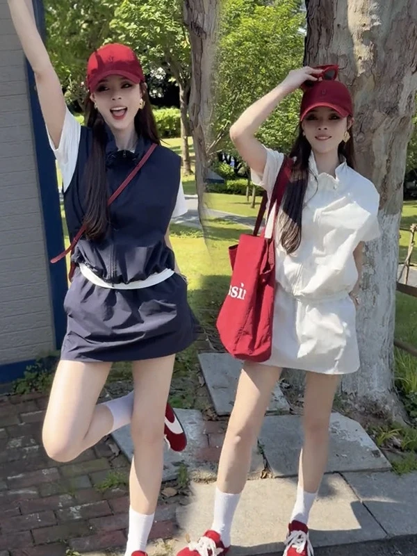 

Korean Style Casual Fashion Set Women Summer Ultra Popular Age Reduction Sleeveless Outer Vest T-Shirt Half Skirt Three Piece...