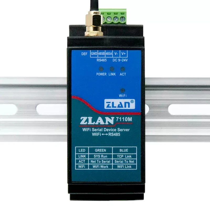 Din Rail Port seri RS485 ke WiFi Converter perangkat IOT Server ZLAN7110M mendukung Modbus MQTT JSON