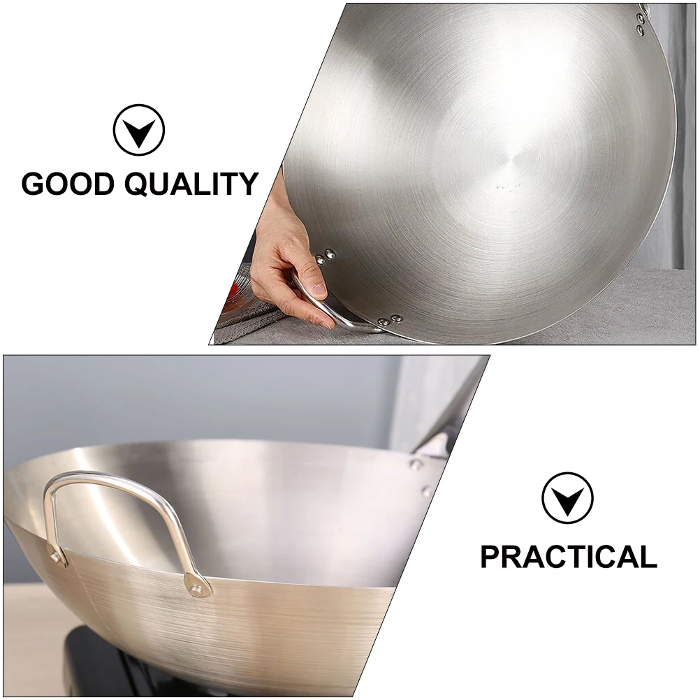 

1Pcs Stainless Steel Double Handle Wok Kitchen Frying Pan Practical Cooking Pot Home Cooking Utensil Reliable Kitchen