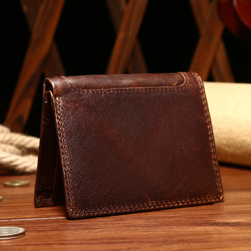 Vintage Men Genuine Leather Wallet Short Small Wallet Male Slim Purse Mini Wallet Coin Purse Money Credit Card Holder New