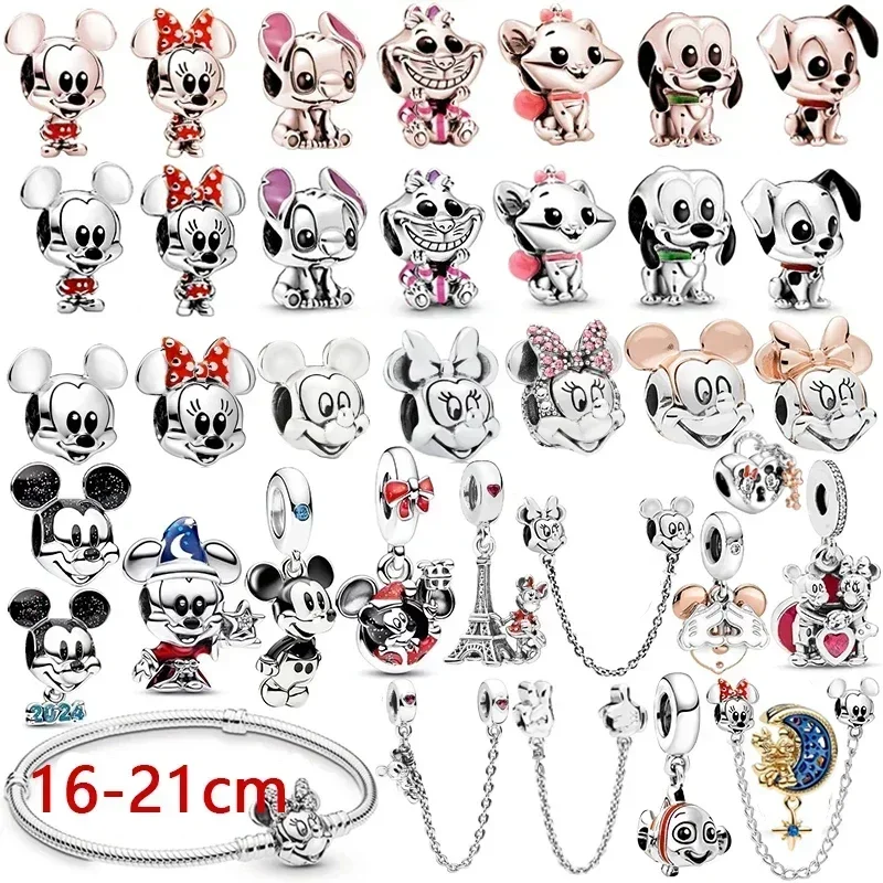 Disney  Mickey Charms Bracelet Women Minnie Mouse Beads for Jewelry Making DIY Stitch Dangle Bangle Accessories Fashion Jewelry