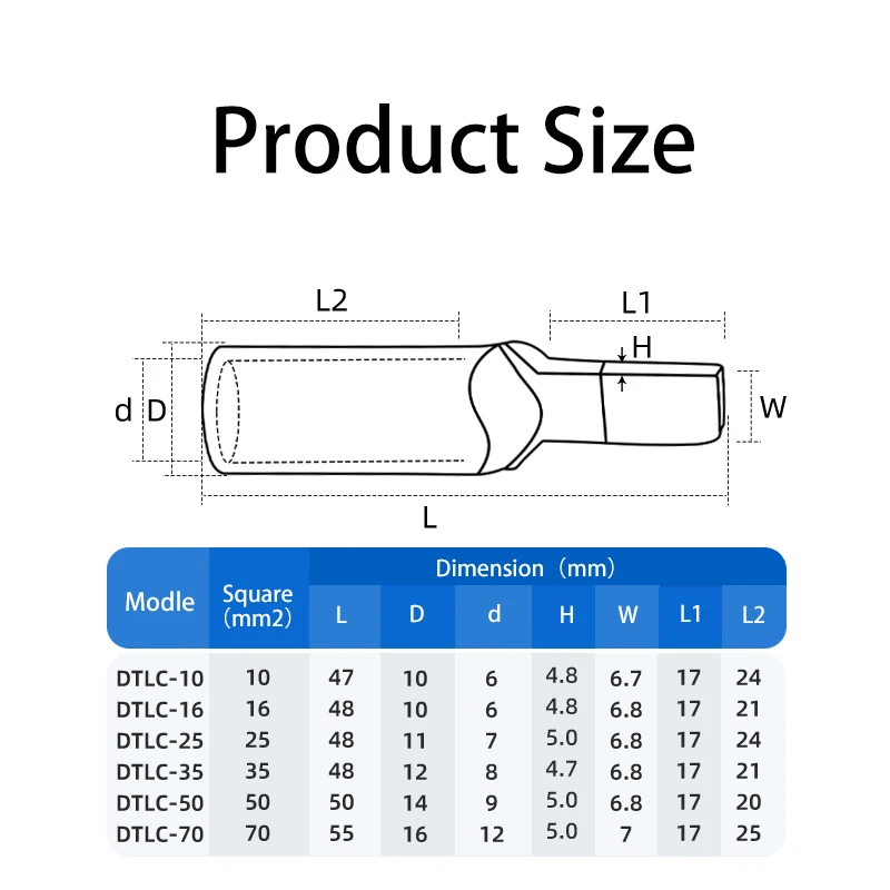 DTLC C45-10/16/25/35/50mm2 Circuit Breaker Copper Aluminum Cable Crimp Terminal Bare Lugs Wire Connector Joint Cold Press DZ47