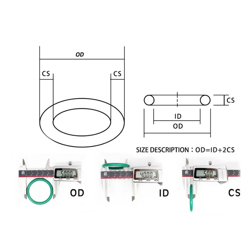 1/2/5/10Pcs CS 3.1/3.5/4/5mm OD 10mm~100mm FKM O-rings Green fluororubber Seal Gaskets O Ring