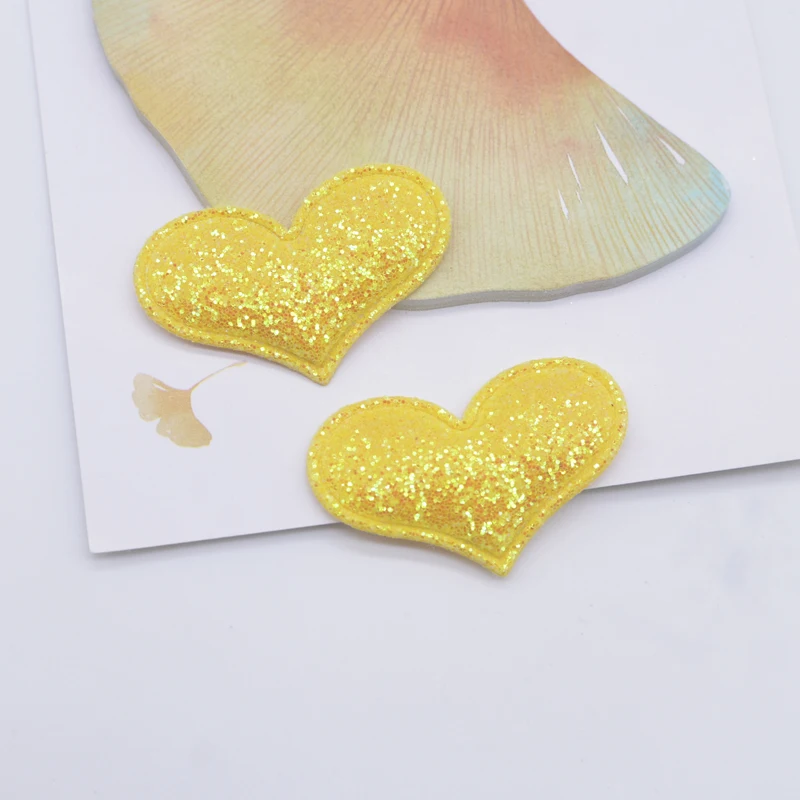 50Pcs 40*26mm Glitter Fabric Padded Heart Applique for DIY Hats Clothes Accessoies Patches Headwear Hair Clips Headbands Decor