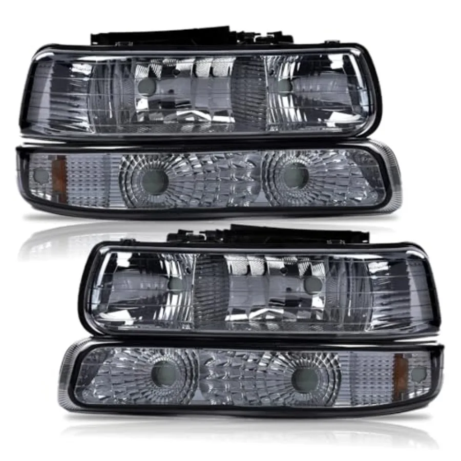 

Фара в сборе, совместимая с Chevrolet Silverado 1999-2002/Suburban Tahoe 2000-2006, с затемненным стеклом, хромированным корпусом и янтарным отражателем