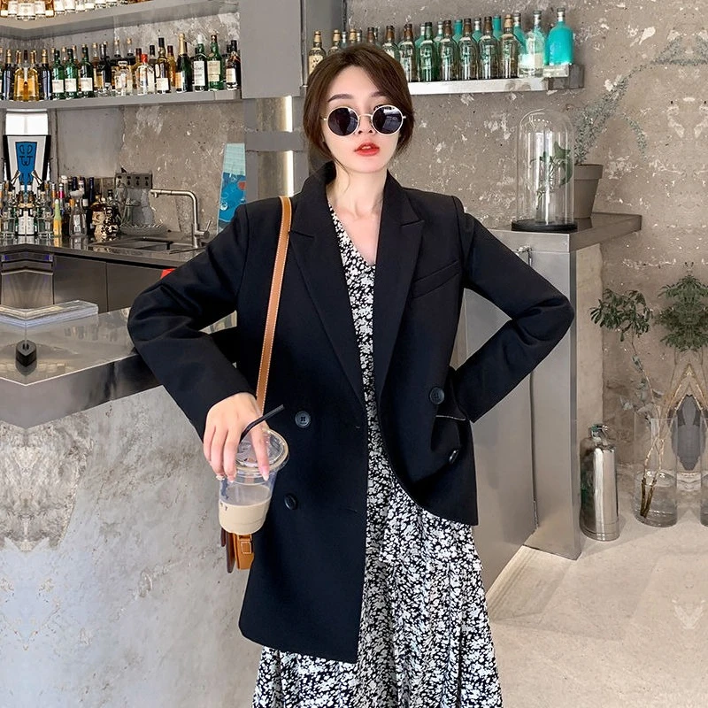 Women's Loose Fit Fashion 2025 Spring Autumn Korean Style Casual Chic Mid-length Suit Top For Students