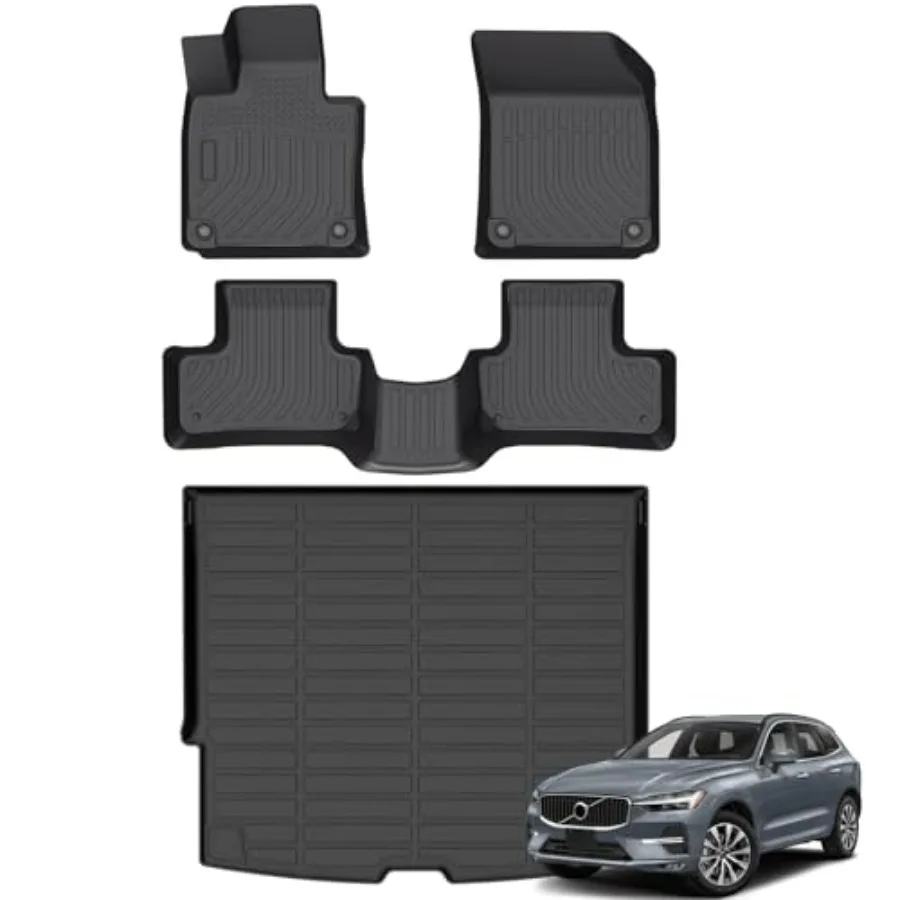 

Floor Mats Cargo Liner for Volvo XC60 2018-2026 TPE All Weather Custom Fit Anti-Slip Front 2nd Row Trunk Mat in Black
