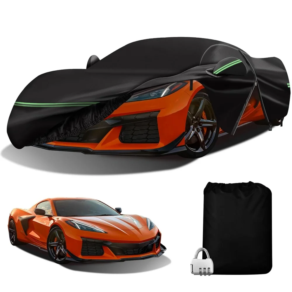 

210T Outdoor Waterproof Car Covers Custom For Corvette C8 2020-2023 UV Protection with Zipper Door Reflective Strip Storage Bag