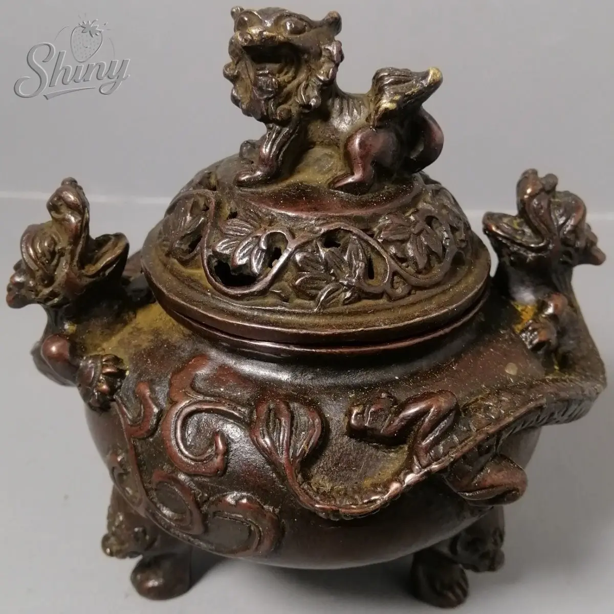 

Antique Copper Double Dragon Lion Lid Incense Burner Living Room Decoration Feng Shui Ornament Budas Decorativos Figuras
