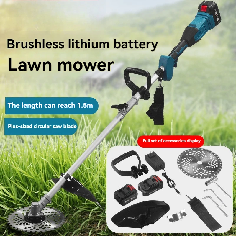 Electric Weed Mower Cordless Trimmer, Home Weed Eater Cutter, Rechargeable Handheld Lawn Mower with 2 Batteries