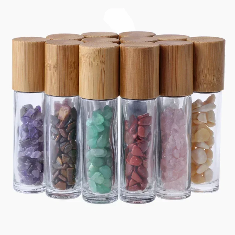 10Pcs 10Ml Roll Op Fles Essentiële Olie Natuurlijke Jade Roller Flessen Met Crystal Chip Glas Reizen Hervulbare Fles containers