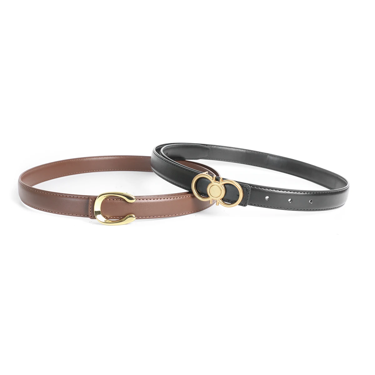 2 stuks bruin + zwart smalle luxe designer merk vintage riem hoge kwaliteit vrouwen echt echt lederen jurk riem voor jeans 2,3 cm