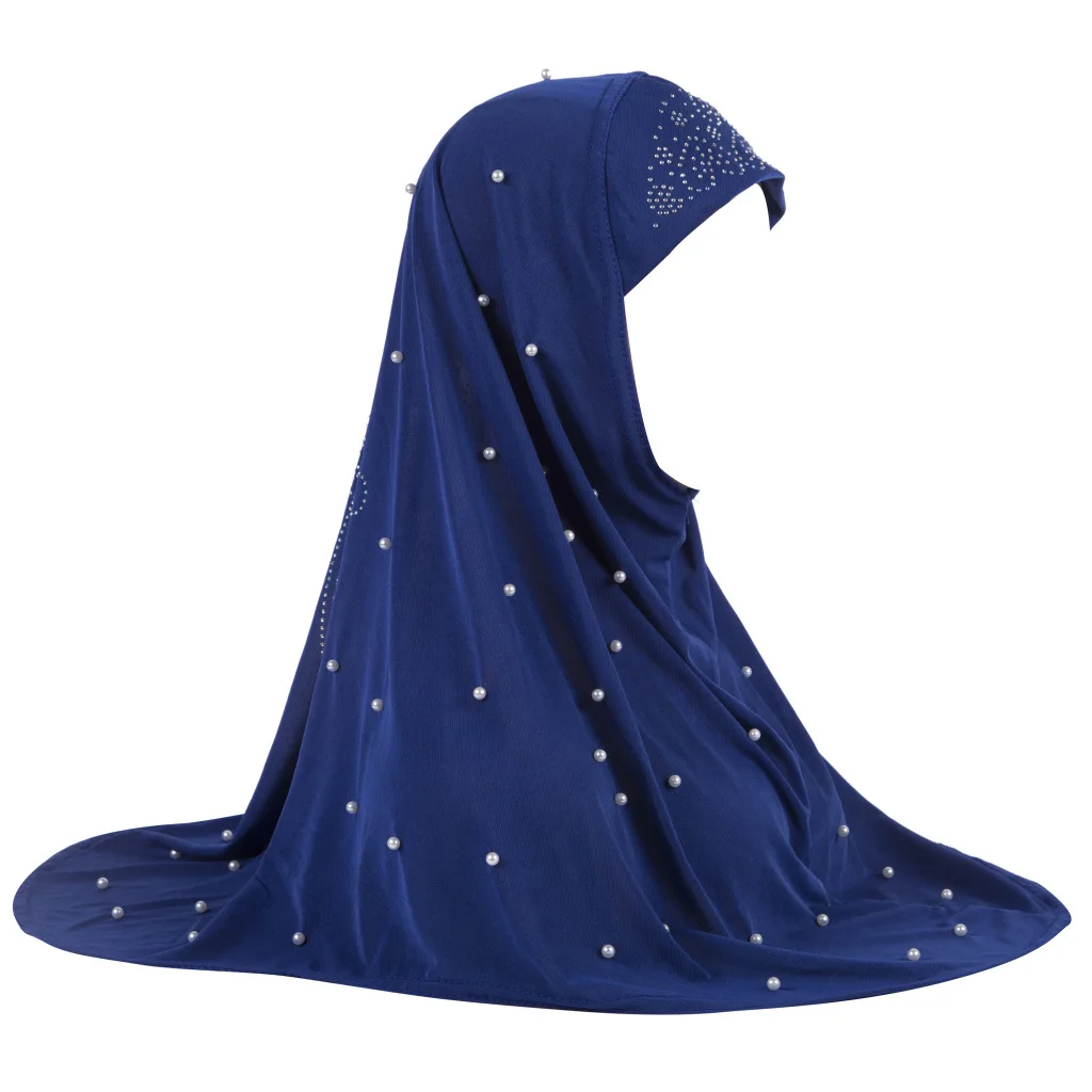 

One piece Casual Muslim Women's Girls Hijabs Headscarf Crystal Hemp Single Prayer Shawl Full-body Beaded Hat