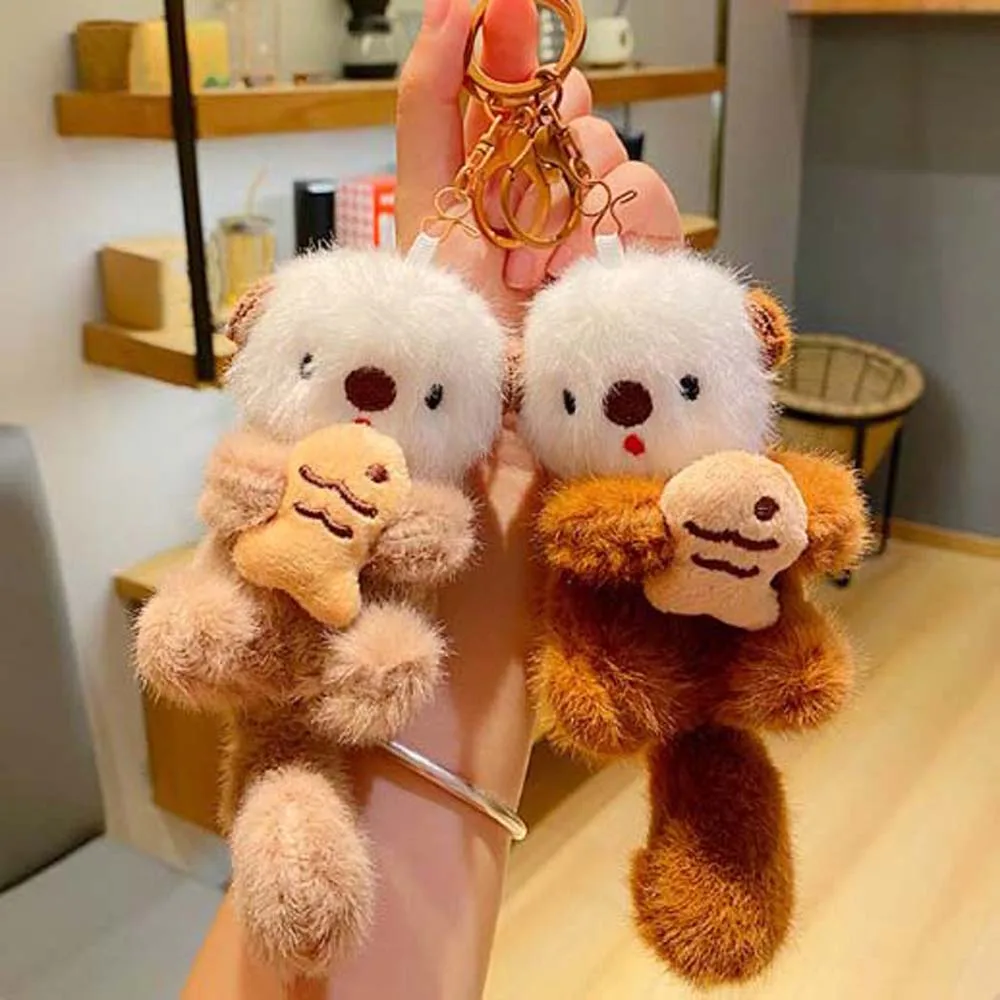 

Animals Cartoon Otter Keychain Keys Accessories Soft Stuffed Otter Bag Pendant Portable Holding Fish Shape Otter Keyring