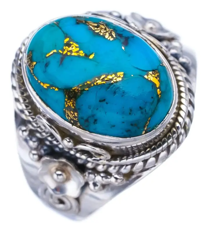 

StarGems® Natural Copper Turquoise Flower Handmade 925 Sterling Silver Ring 8.25 F3192