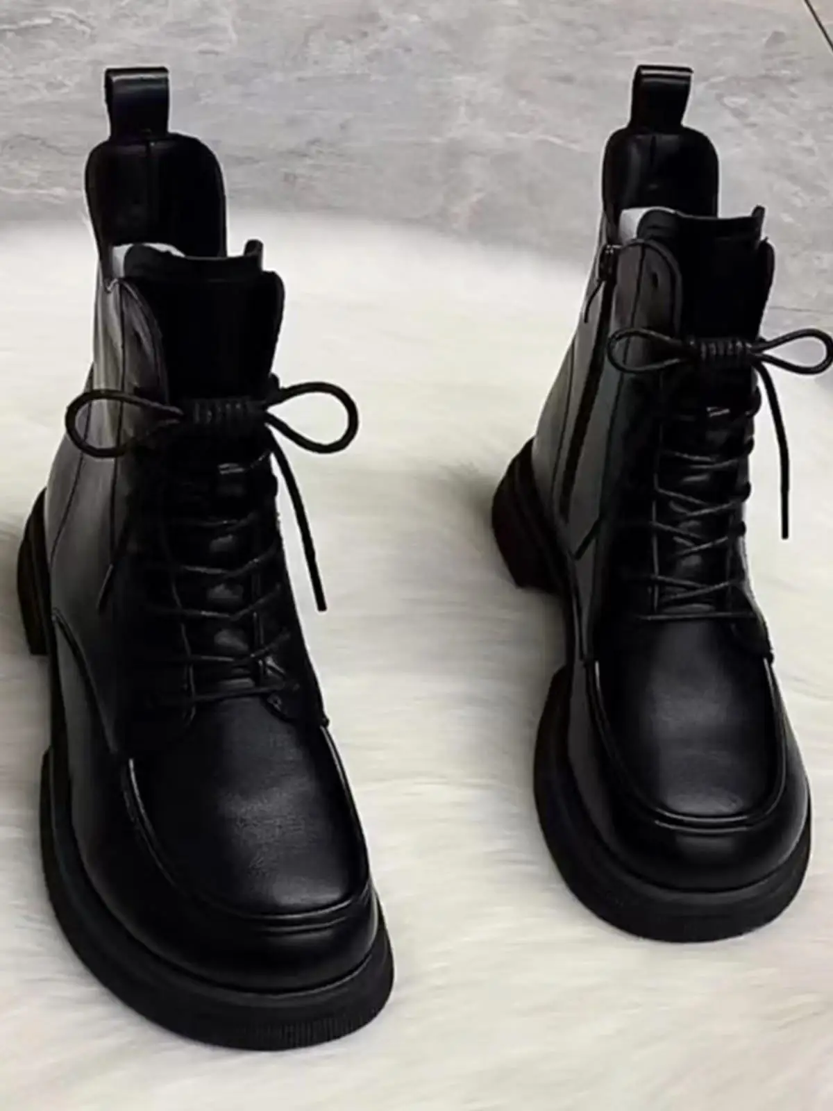 

Genuine Leather Boots Women's Flat Bot Slim Fit Autumn Winter Soft Bot ort Boots Korean Sle round Toe mid Heel