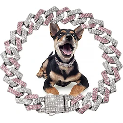 15MM Diamond Dog Chain Collar Cuban Gold Chains for Dogs and Cats Bling Jewelry Luxury Necklace