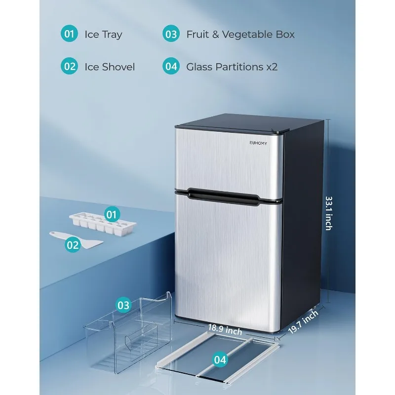 Mini refrigerator with freezer, 3.2Cu. Ft Mini refrigerator, 2 doors, for food storage or cooling drinks