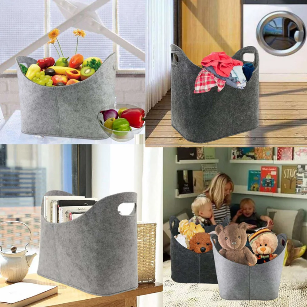 Felt Storage Basket Durable Firewood Felt Basket Felt Storage Basket With Handle Convenient To Use Foldable Open Storage