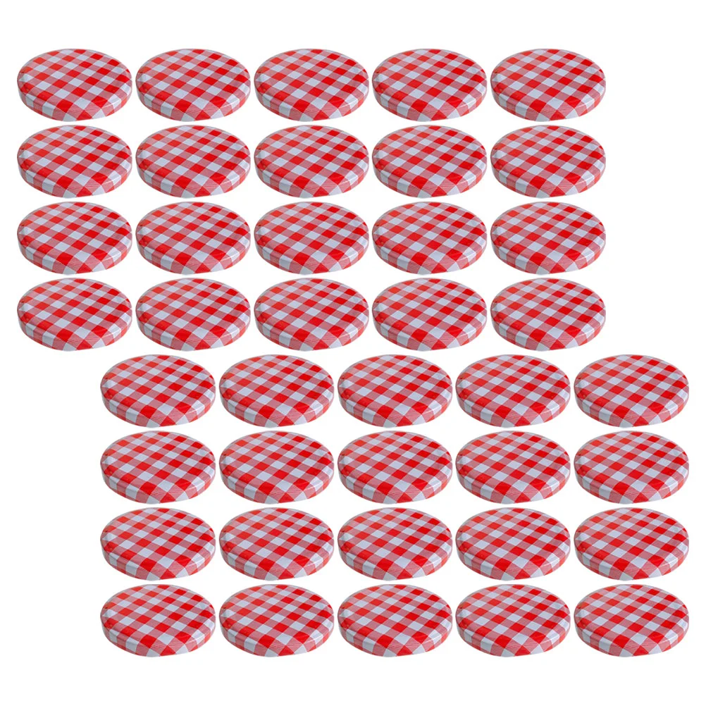 40 Pcs Kitchen Tin Sauce Mason Jar Lids Caps Wide Mother Jam Jars with Checkered