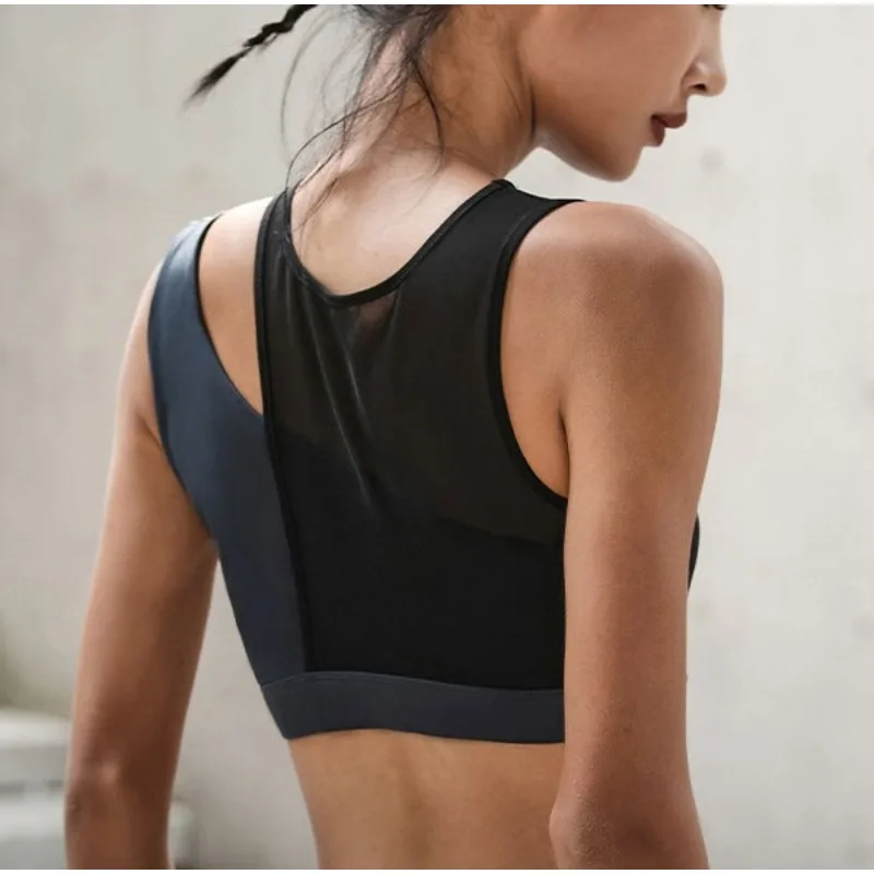 Krisnanas Damskie Koszulki do Jogi 2025 Odzież Wierzchnia Patchwork Siateczka Oddychająca Ażurowa Łączona Koszulka Sportowa na Siłownię dla Kobiet 119457