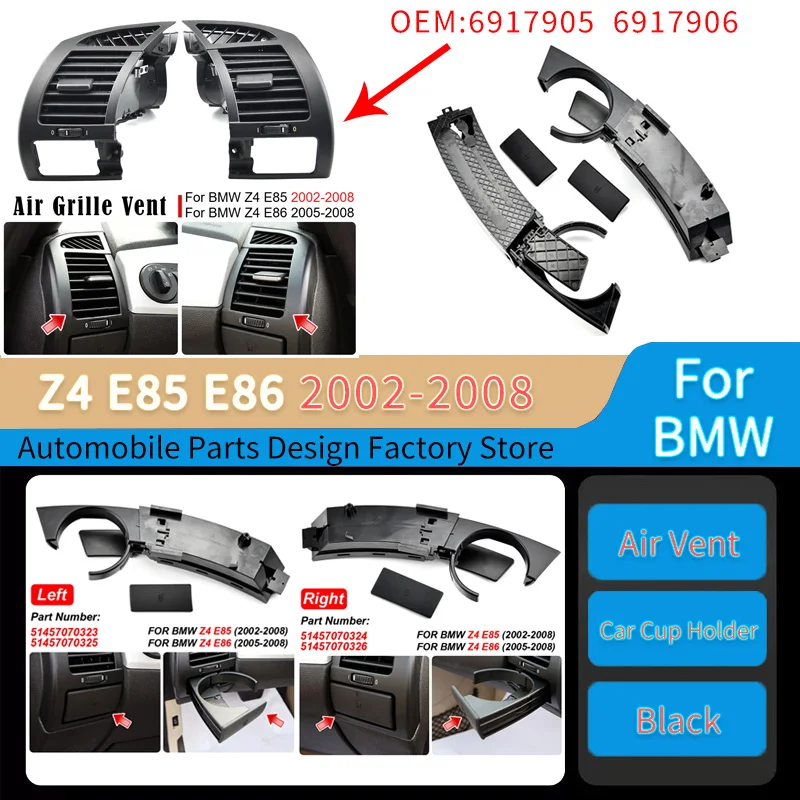 

6917905 for BMW Z4 E85 E86 2002-2008 Front Dashboard Conditioning Panel Replace Air Vent Cover Frame Car Cup Holder 51457070323