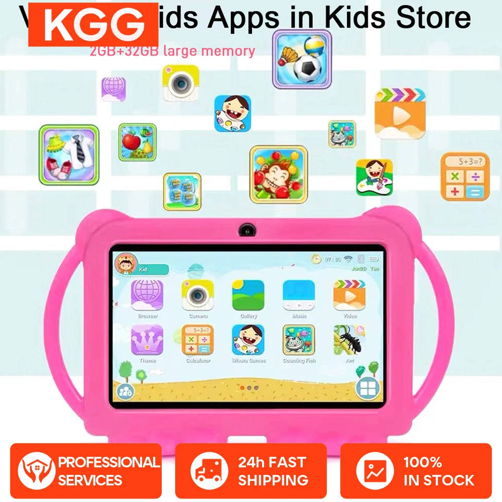 Kids Tablet Cartoon Kids-Proof Case 5G WiFi Google Dual Camera 2G+32GB Learning Education Toy Tablet Android 12 Children PC